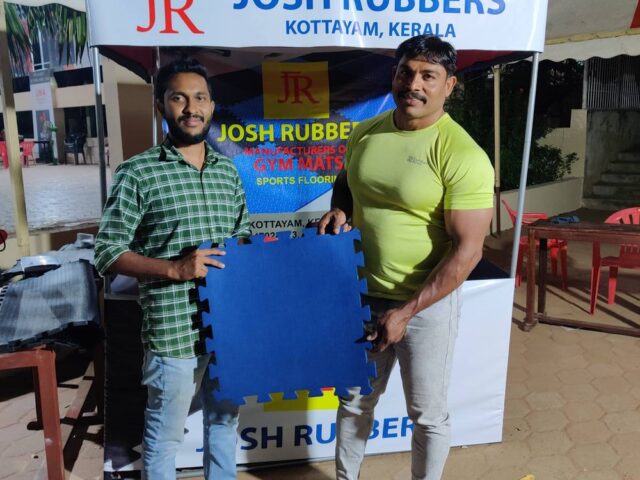 Mr.Joel Johnson, Managing Partner, Josh Rubbers with the iconic Mr India & Actor M.Kamaraj at Mr Tamilnadu Competition